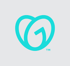 A blue heart with the letter g inside of it.
